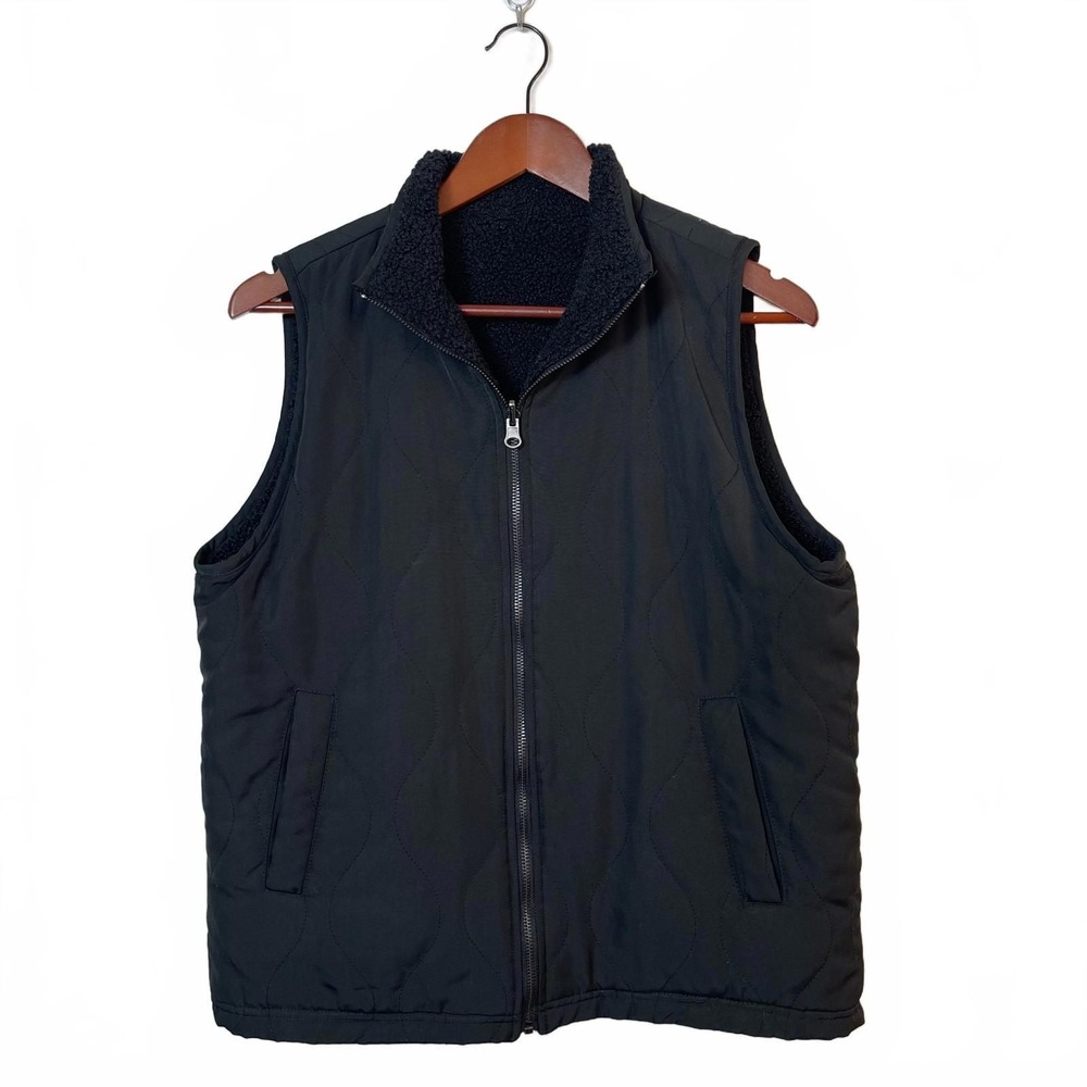 Womens Reversible Black Quilted Sherpa Fleece Vest‎ M Gorpcore Hiking Normcore